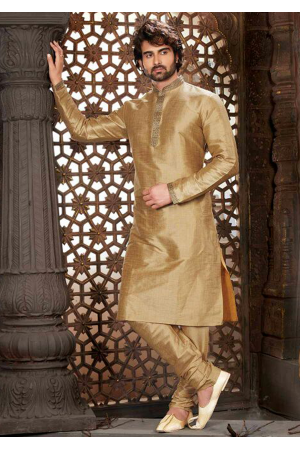 Dark Golden Color Silk Fabric Kurta Set